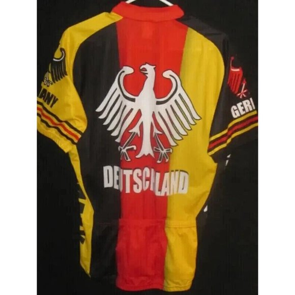 Mens Vintage Germany Deutschland Cycling Jersey Top Shirt XL Black Red Yellow - Picture 3 of 4